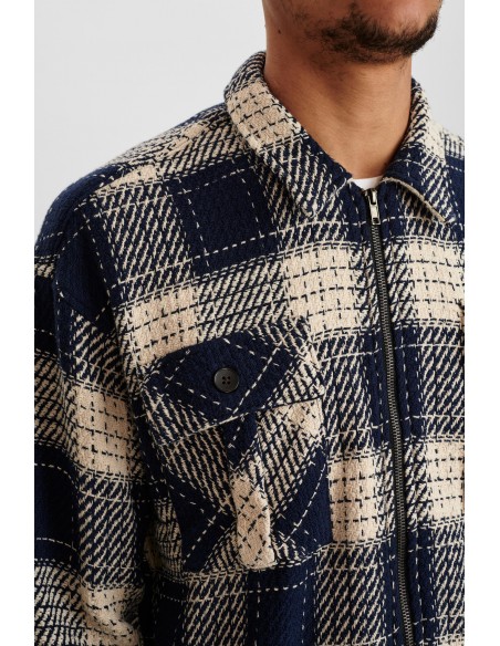 Anerkjendt Akkarsten Heavy Check Overshirt in Sky Captain - 900409