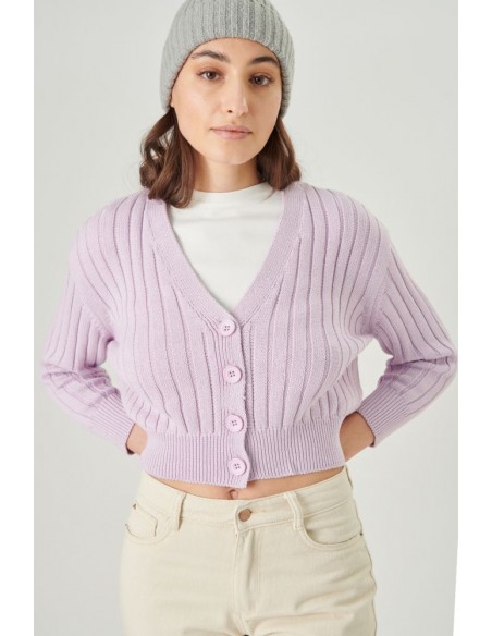 Γυναικεία Ζακέτα Πλεκτή 24 COLOURS Μοβ - 40832a