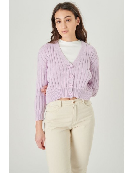 Γυναικεία Ζακέτα Πλεκτή 24 COLOURS Μοβ - 40832a