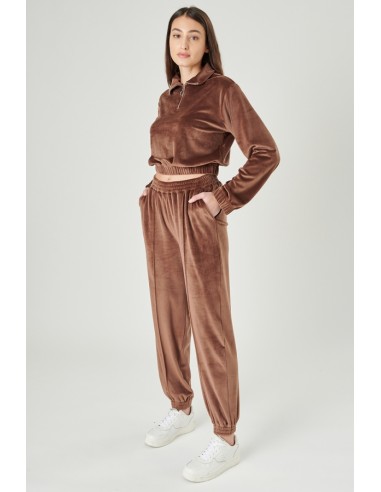 24 COLOURS Women's Velvet Trackpants in Brown - 60560a