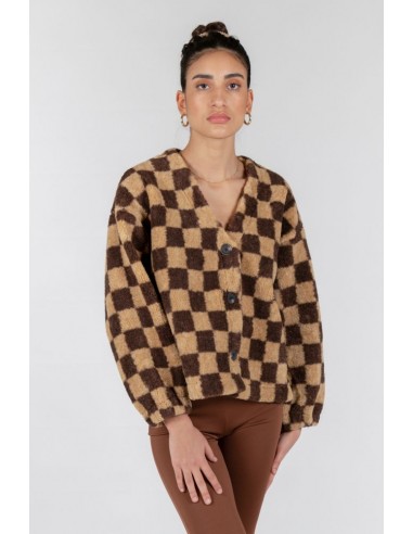 24 Colours Teddy Checked Jacket in Brown - 90371