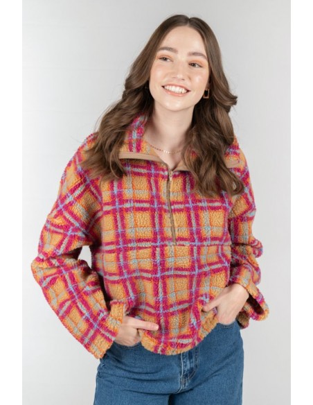 copy of 24 Colours Teddy Checked Shirt in Beige - 50721a