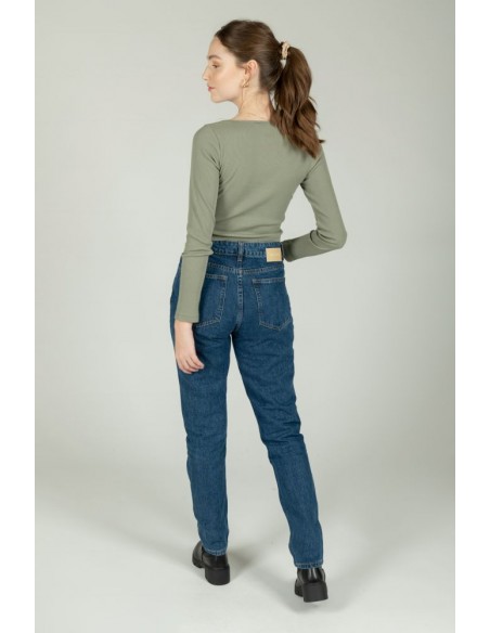 24 Colours Slim Mom Blue Jeans - WET FLOOR High Waist Mom - NOS21