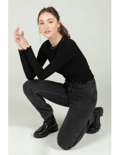 24 Colours Slim Mom Black Jeans - WET FLOOR High Waist Mom - NOS20 2