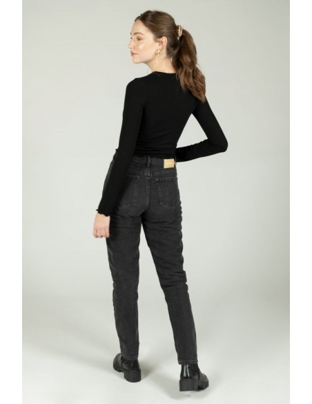 24 Colours Slim Mom Black Jeans - WET FLOOR High Waist Mom - NOS20