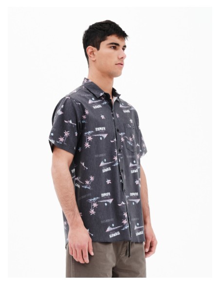 BASEHIT ΑΝΔΡΙΚΟ ΕΛΑΣΤΙΚΟ ΚΟΝΤΟΜΑΝΙΚΟ ΠΟΥΚΑΜΙΣΟ ΜΕ ΤΡΟΠΙΚΟ ΜΟΤΙΒΟ BLACK-221.BM61.02