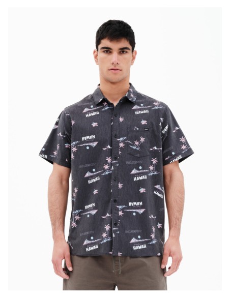 BASEHIT ΑΝΔΡΙΚΟ ΕΛΑΣΤΙΚΟ ΚΟΝΤΟΜΑΝΙΚΟ ΠΟΥΚΑΜΙΣΟ ΜΕ ΤΡΟΠΙΚΟ ΜΟΤΙΒΟ BLACK-221.BM61.02