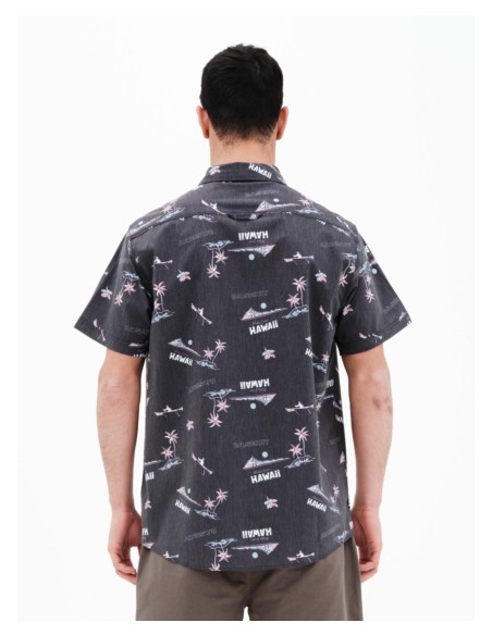 BASEHIT ΑΝΔΡΙΚΟ ΕΛΑΣΤΙΚΟ ΚΟΝΤΟΜΑΝΙΚΟ ΠΟΥΚΑΜΙΣΟ ΜΕ ΤΡΟΠΙΚΟ ΜΟΤΙΒΟ BLACK-221.BM61.02