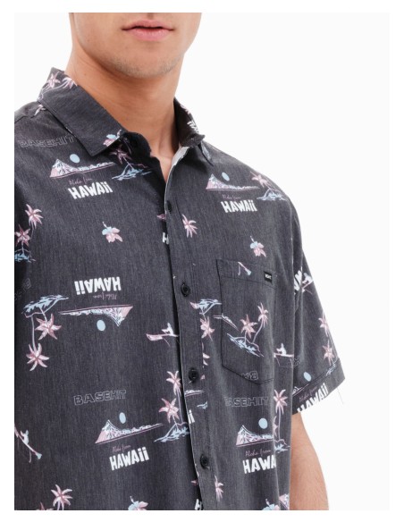 BASEHIT ΑΝΔΡΙΚΟ ΕΛΑΣΤΙΚΟ ΚΟΝΤΟΜΑΝΙΚΟ ΠΟΥΚΑΜΙΣΟ ΜΕ ΤΡΟΠΙΚΟ ΜΟΤΙΒΟ BLACK-221.BM61.02