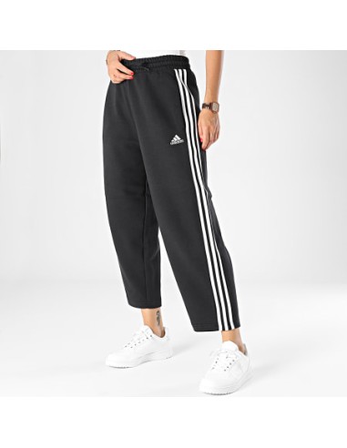 adidas Essentials 3-Stripes Open Hem Fleece Pants - Black