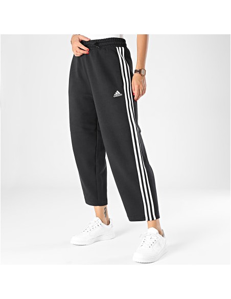 adidas Essentials 3-Stripes Open Hem Fleece Pants - Black-HZ5748