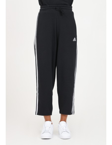 adidas Essentials 3-Stripes Open Hem Fleece Pants - Black-HZ5748