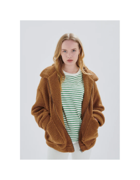 24COLOURS Brown Oversized Teddy Jacket -  90433
