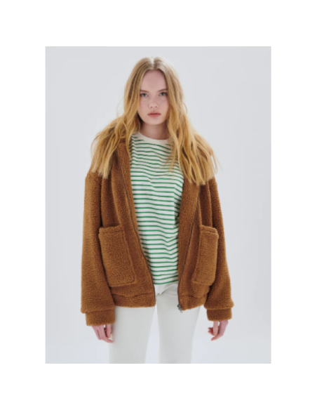 24COLOURS Brown Oversized Teddy Jacket -  90433