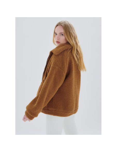 24COLOURS Brown Oversized Teddy Jacket -  90433