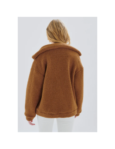 24COLOURS Brown Oversized Teddy Jacket -  90433