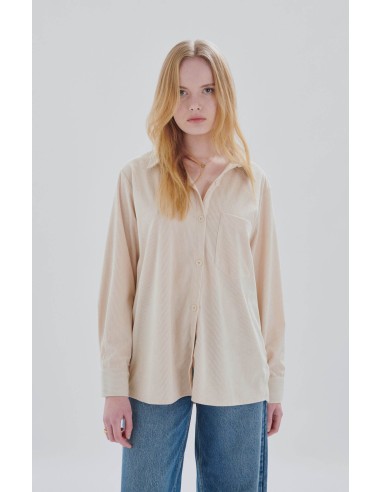 24 Colours Μπεζ Oversized Κοτλέ Πουκάμισο-30410a
