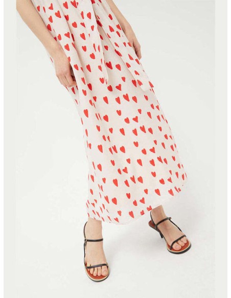 Compania Fantastica Φόρεμα Maxi Heart Print With Stripes  Beige -  41C/11037