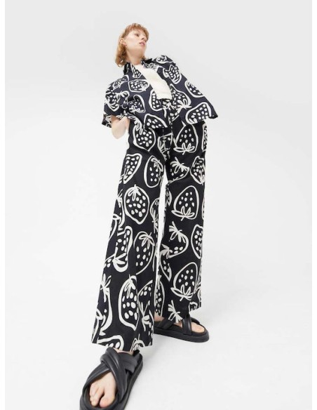 Compania Fantastica Γυναικείο Ψηλόμεσο Βαμβακερό Παντελόνι με Λάστιχο Μαύρο - 41C/41013