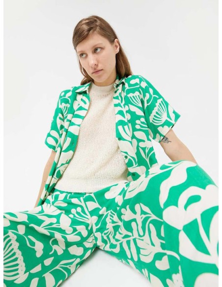 Compania Fantastica Γυναικείο Ψηλόμεσο Υφασμάτινο Παντελόνι με Λάστιχο Πράσινο - 41C/43007