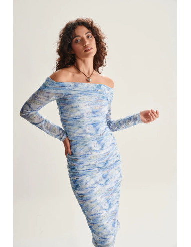 24 Colours Patterned Tight Blue Dress Γυναικείο Φόρεμα - 21102