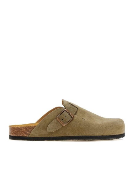 Plakton Eva AFELPADO Light Khaki Suede Clogs - 181539-light khaki