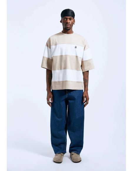 Dr Denim T-Shirt M Curtis Tee - Pale Taupe Stripe - 2321121