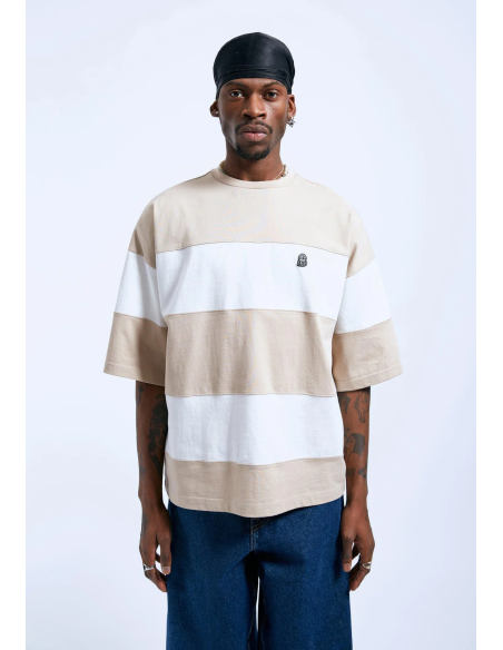 Dr Denim T-Shirt M Curtis Tee - Pale Taupe Stripe - 2321121