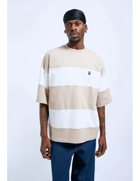 Dr Denim T-Shirt M Curtis Tee - Pale Taupe Stripe - 2321121