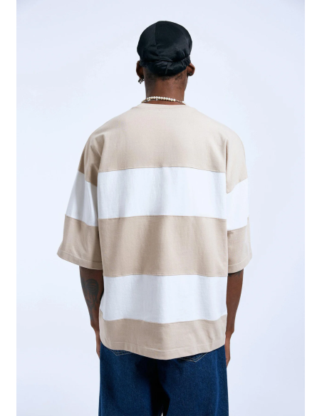 Dr Denim T-Shirt M Curtis Tee - Pale Taupe Stripe - 2321121