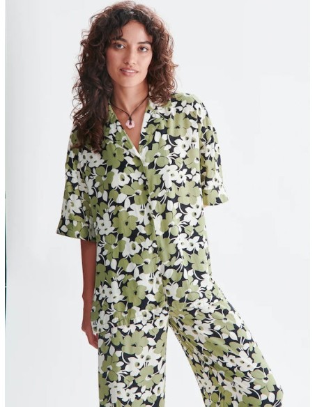 24 Colours Πράσινο πουκάμισο με φλοράλ σχέδιο - 30392