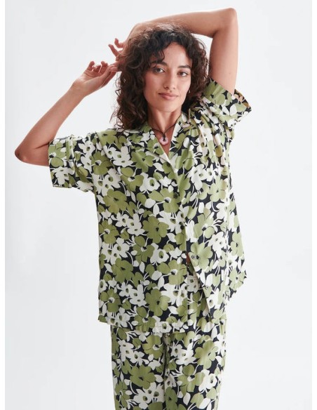 24 Colours Πράσινο πουκάμισο με φλοράλ σχέδιο - 30392