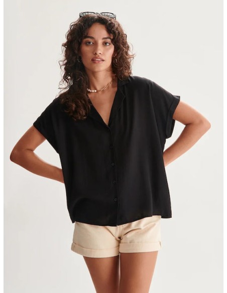 24COLOURS Μακρυμάνικο Γυναικείο Πουκάμισο Μαύρο - 30418b