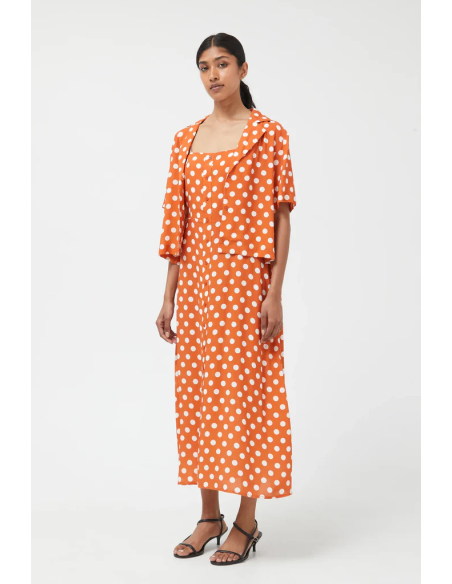 COMPANIA FANTASTICA Μακρύ φόρεμα με ανοιχτή πλάτη και καφέ πουά -  12123