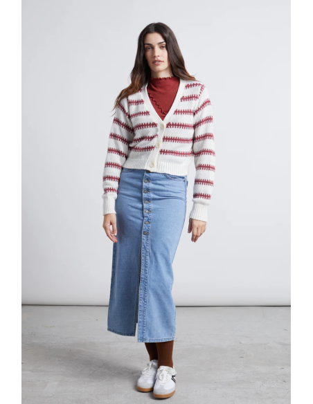 24COLOURS Cardigan White/Red - 41175b