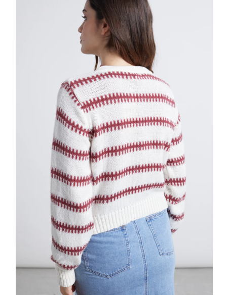 24COLOURS Cardigan White/Red - 41175b