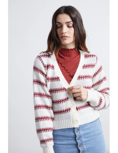 24COLOURS Cardigan White/Red - 41175b