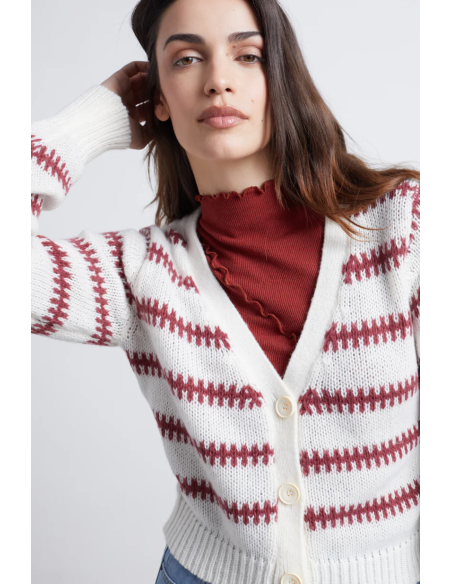24COLOURS Cardigan White/Red - 41175b