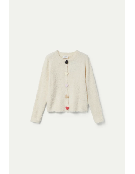 Compania Fantastica Off-White with Big Hearts Detail Cardigan - 44C/10368
