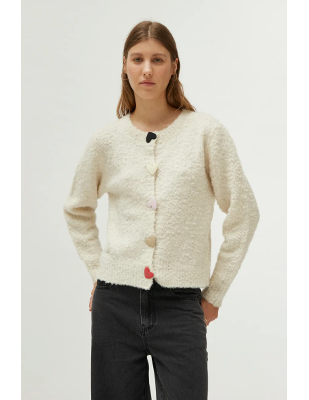 Compania Fantastica Off-White with Big Hearts Detail Cardigan - 44C/10368