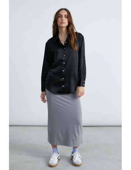 24COLOURS Satin Black Shirt - 30446c