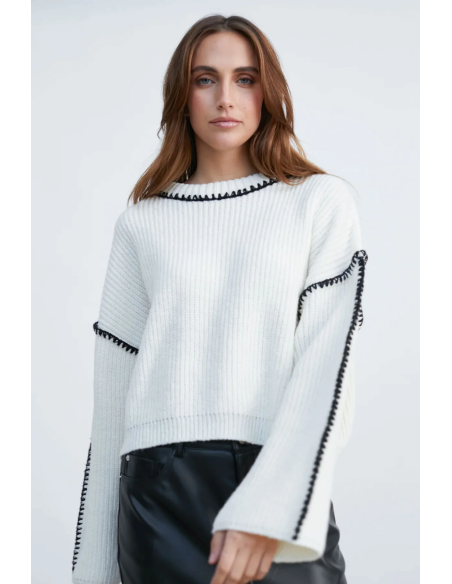 24COLOURS Sweater White/Black detalis - 41185