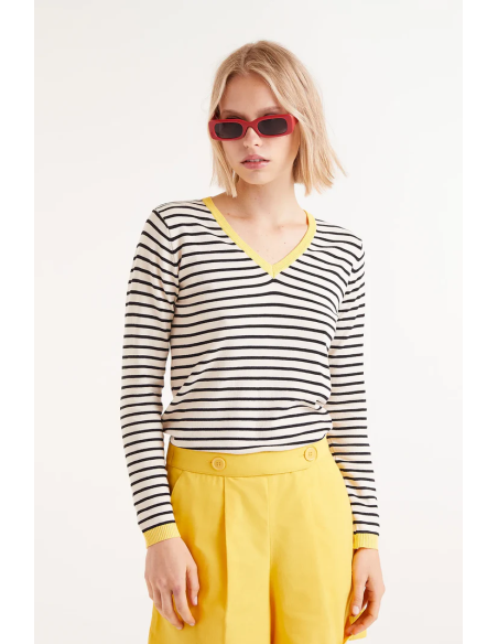 Compania Fantastica Black striped V-neck sweater - 51C/10400