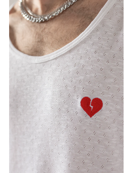 Kaotiko Tank Heart White T-shirt - AO143-01-G002