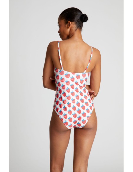 Compania Fantastica Strawberry Beach print straight neckline swimsuit - 52C/13922