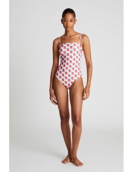Compania Fantastica Strawberry Beach print straight neckline swimsuit - 52C/13922
