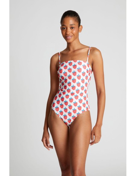 Compania Fantastica Strawberry Beach print straight neckline swimsuit - 52C/13922