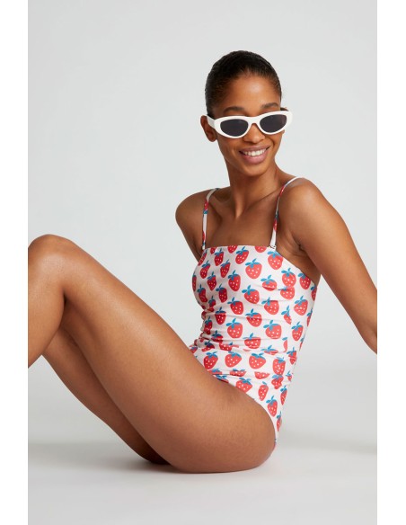 Compania Fantastica Strawberry Beach print straight neckline swimsuit - 52C/13922