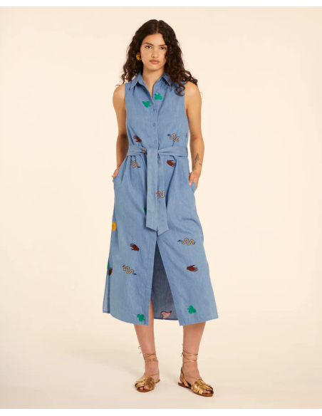 PEPALOVERS DENIM EMBROIDERY SHIRT DRESS -  111336