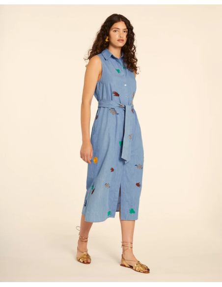 PEPALOVERS DENIM EMBROIDERY SHIRT DRESS -  111336